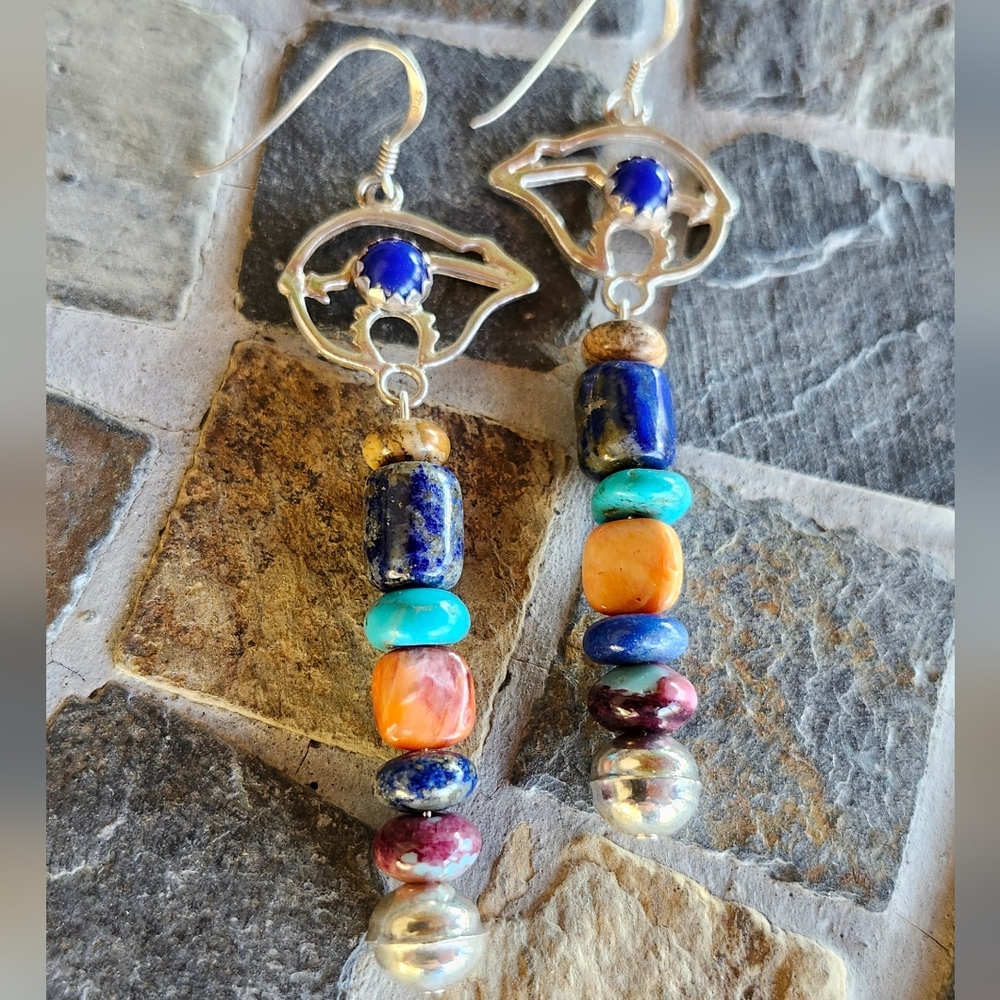 Sterling Silver LAPIS Bear Fetish EARRINGS